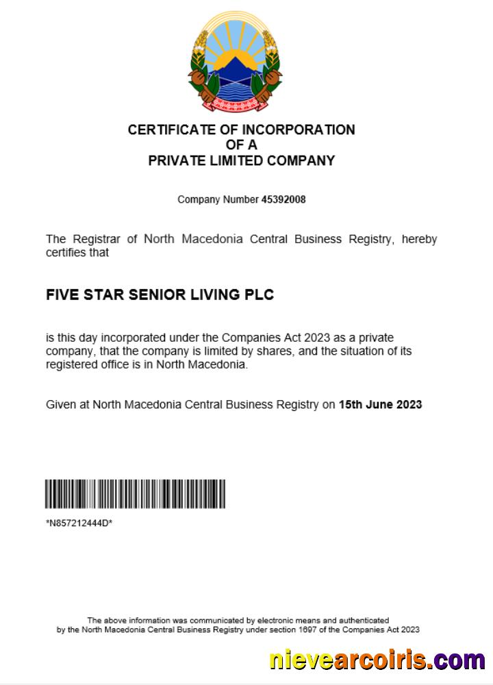 North Macedonia business registration certificate